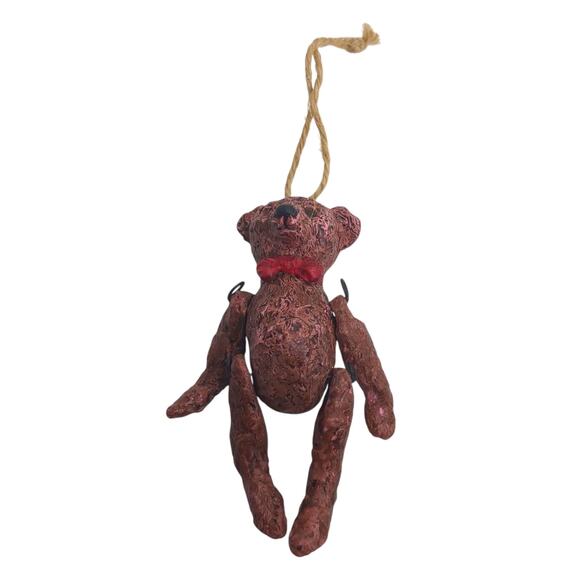 Lot of 3 VTG Brown Teddy Bear Articulated Moveable Joints Christmas Ornament - Picture 6 of 7